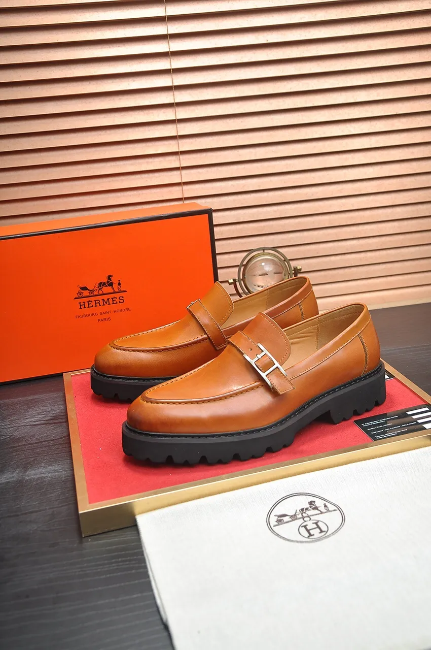 Men's Men's Shoes💰560💶[[HERMES]] (High-end Niuli) New 🍀 HERMES - top version of Ferragamo's classic casual leather shoes! Made of imported original cowhide, the inner top layer is comfortable cowhide lining! Original wear-resistant rubber outsole! High quality products! Code number 38-45 (45 customized)
